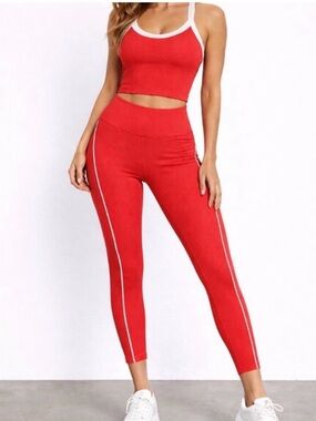 NWT WILO SET - Red Ribbed Athletic Leggings and Crop Tank Set